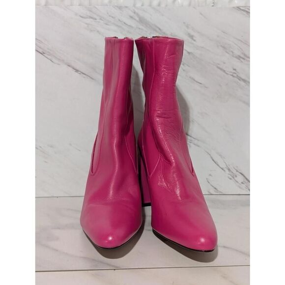 Zara Runway Vogue Collection Hot Pink Runway Zip Up Heel Leather Boot Sz 38 NWOT - Picture 2 of 9
